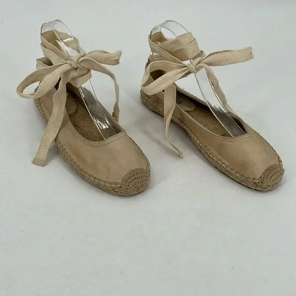 Soludos Leather Lace Up Espadrille Ballet Flats in Tan - Size 6 - Picture 2 of 11